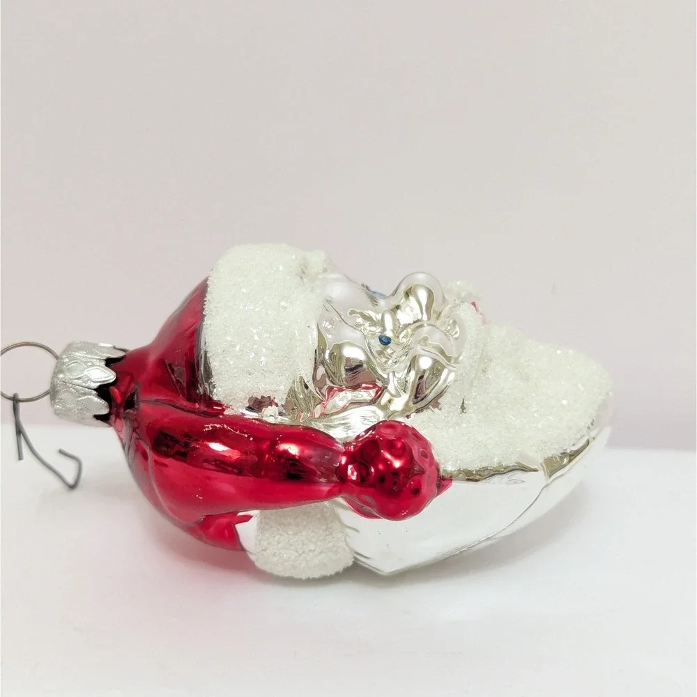 Vtg West Germany Mercury Glass Santa Claus Head Christmas Ornament Mica Beard